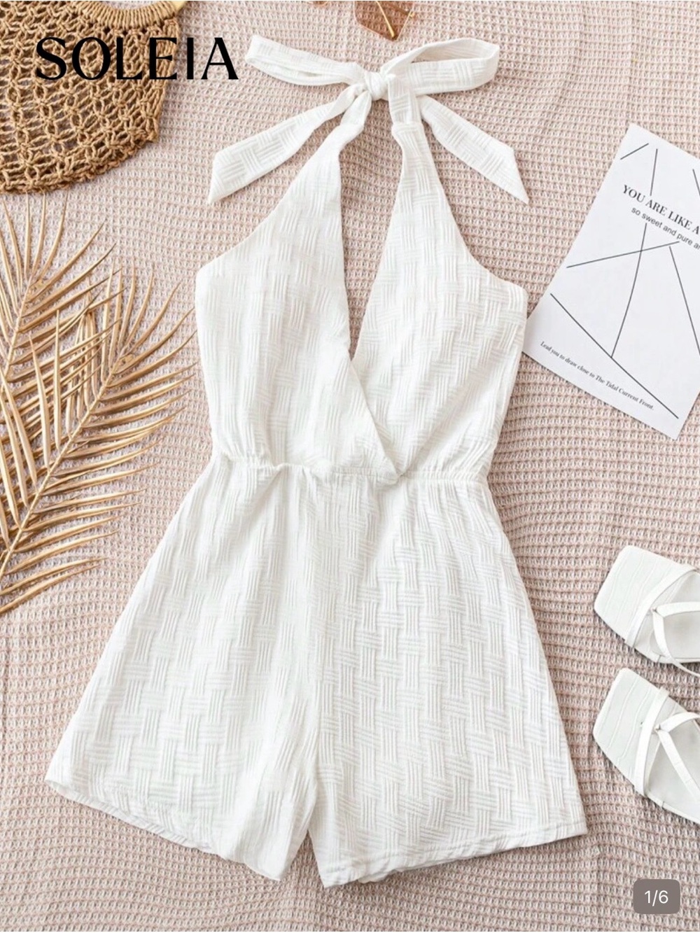 SHEIN White Textured Halter Romper